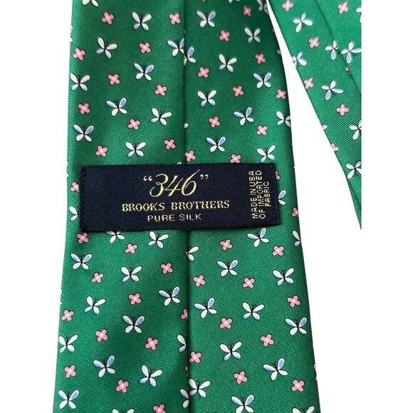 Brooks Brothers 346 Men's Green Butterfly Print Pure Silk Necktie - Picture 4 of 7
